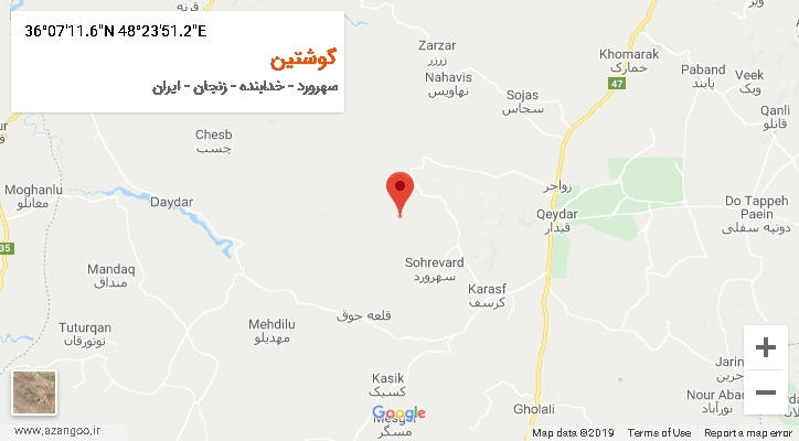 روستای گوشتین بر روی نقشه