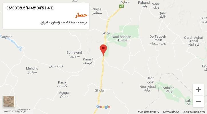 روستای حصار بر روی نقشه