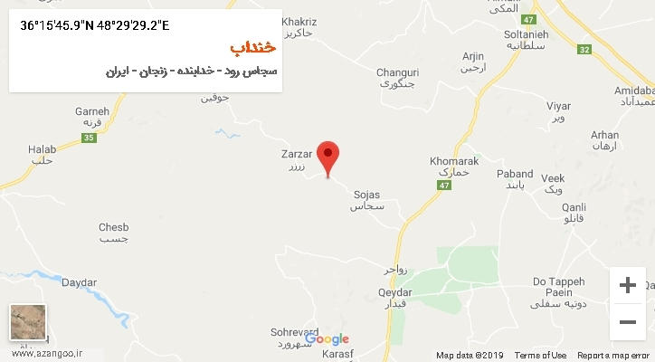 روستای خنداب بر روی نقشه