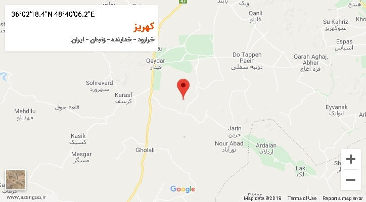 روستای کهریز بر روی نقشه