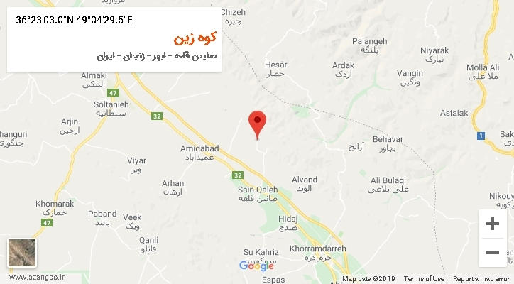 روستای کوه زین بر روی نقشه