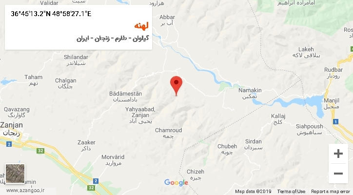 روستای لهنه بر روی نقشه