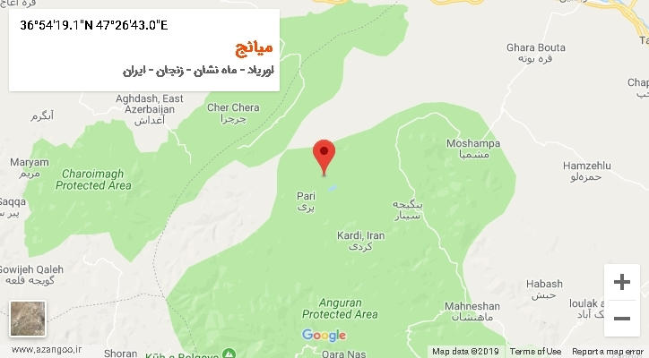 روستای میانج بر روی نقشه
