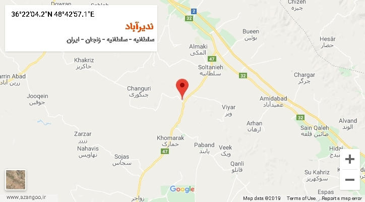 روستای ندیرآباد بر روی نقشه