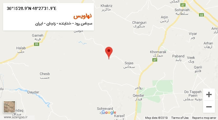 روستای نهاویس بر روی نقشه