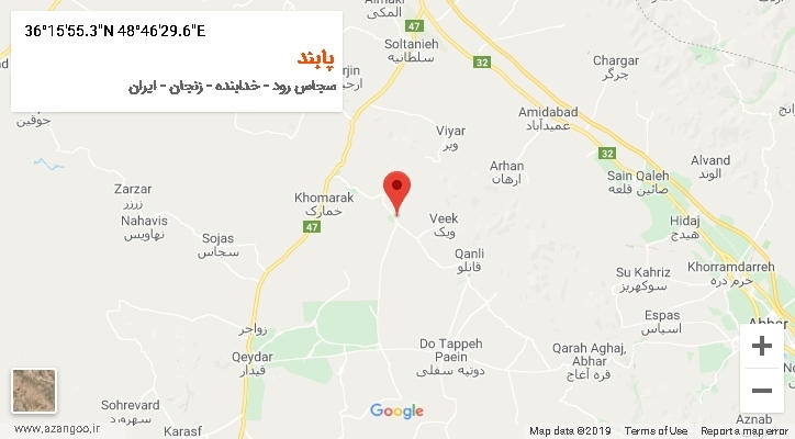 روستای پابند بر روی نقشه
