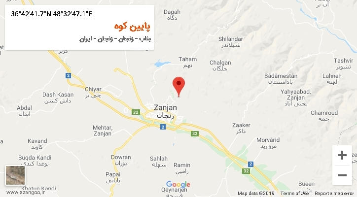 روستای پایین کوه بر روی نقشه