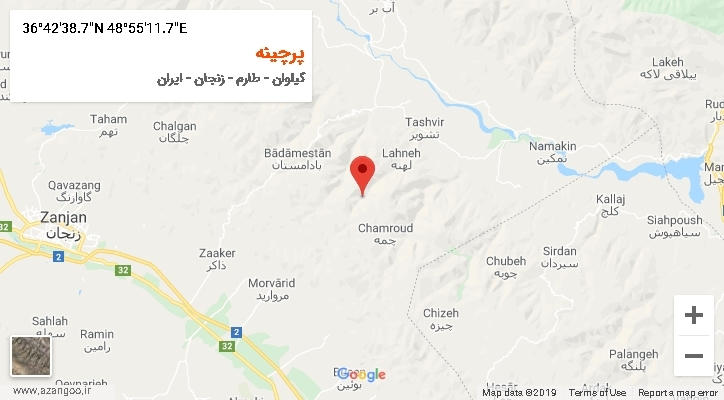 روستای پرچینه بر روی نقشه