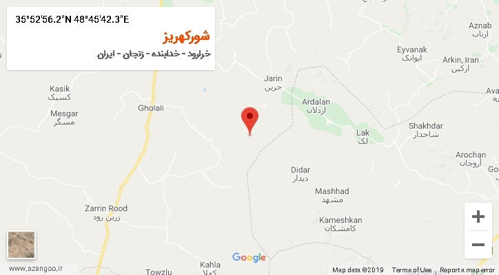 روستای شورکهریز بر روی نقشه