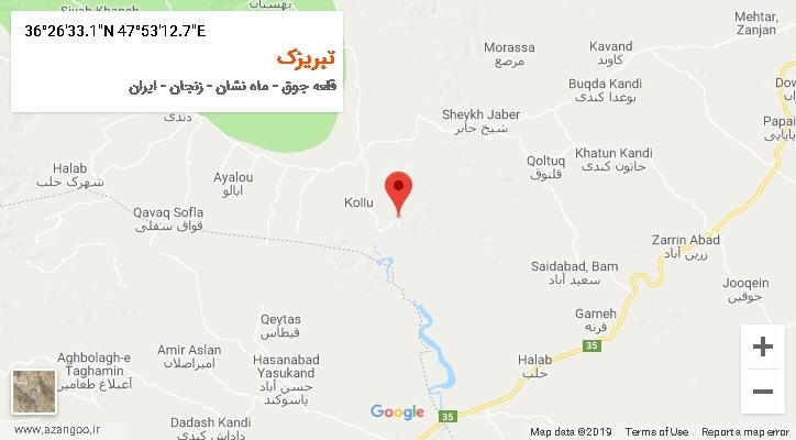 روستای تبریزک بر روی نقشه