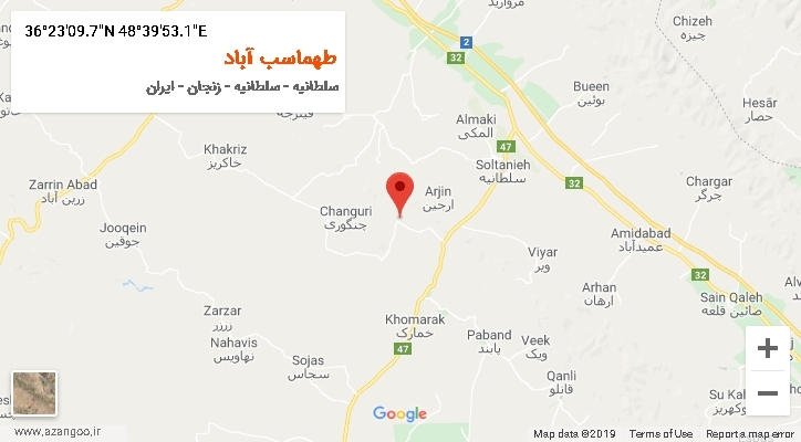 روستای طهماسب آباد بر روی نقشه