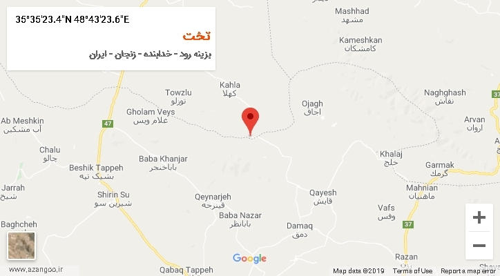 روستای تخت بر روی نقشه