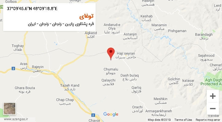روستای توغای بر روی نقشه