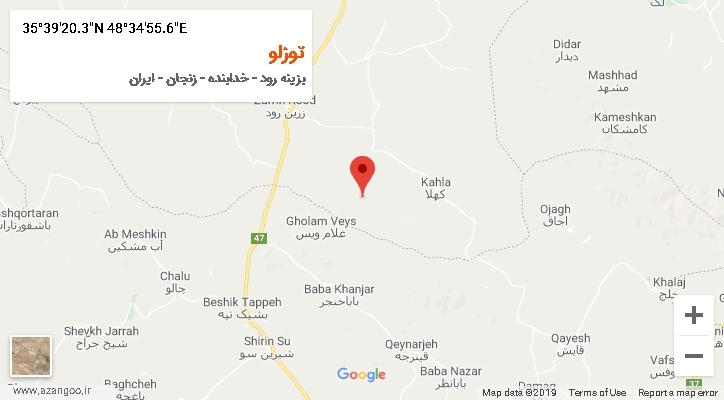 روستای توزلو بر روی نقشه