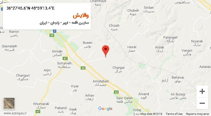 روستای والایش بر روی نقشه