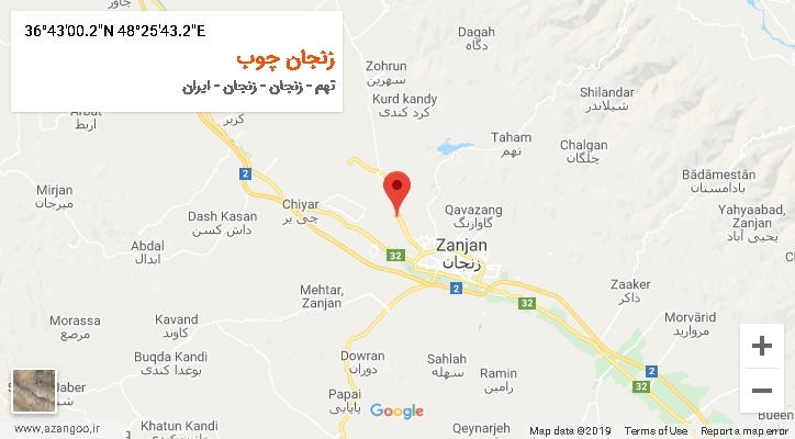 روستای زنجان چوب بر روی نقشه