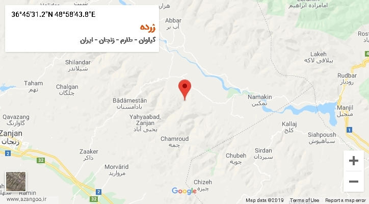 روستای زرده بر روی نقشه