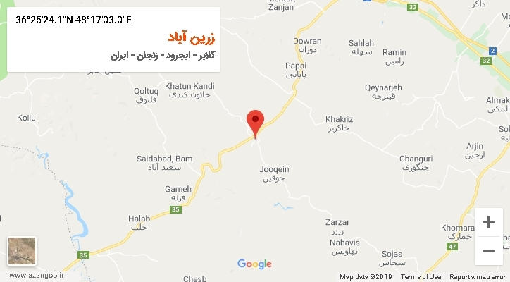 روستای زرین آباد بر روی نقشه