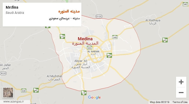 شهرستان مدینه المنوره بر روی نقشه